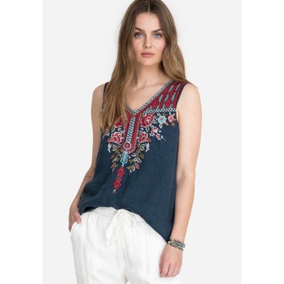 Johnny Was Dark Blue Floral Embroidered Tank - Picture 5 of 6